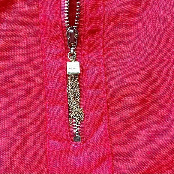 Like New Ellen Tracy Red Linen Gold Details Short Sleeve Blouse Size L - Picture 3 of 9